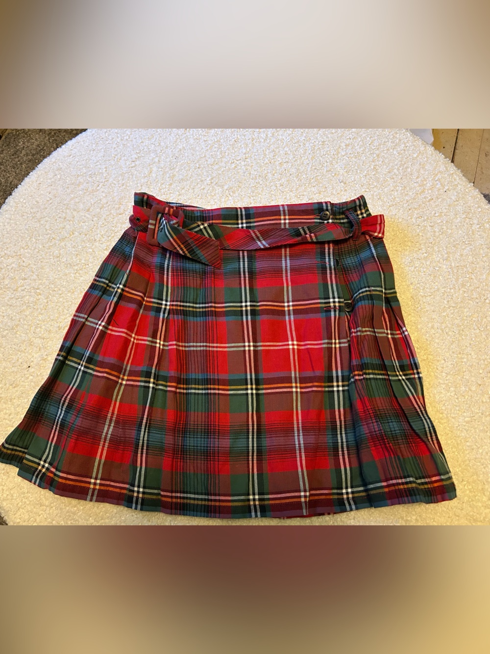 Express Red & Green Plaid Wrap Mini Skirt